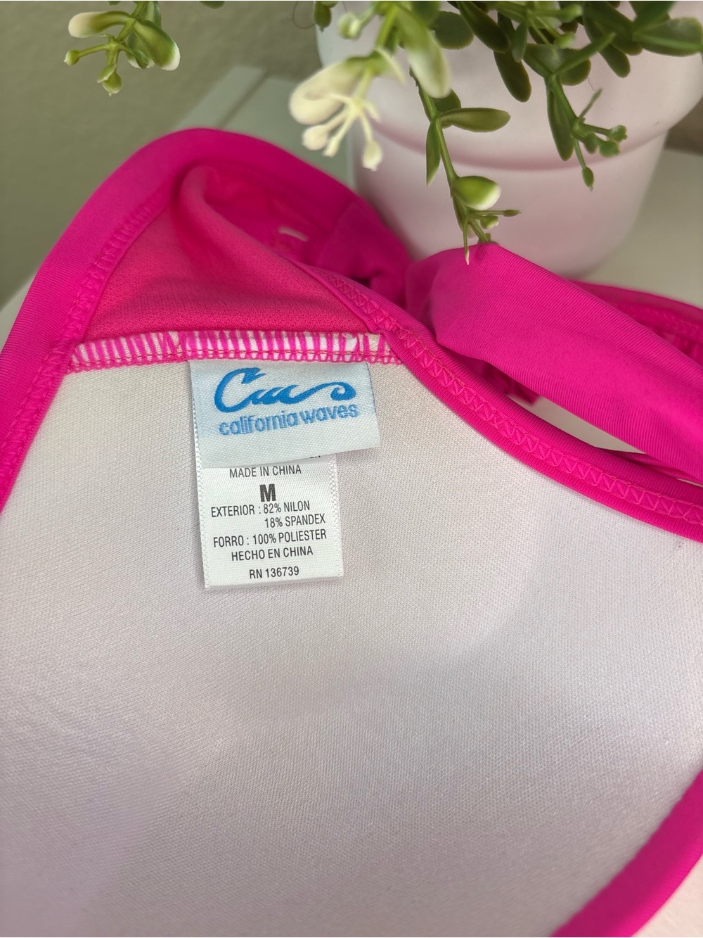 California Waves Neon Pink Bikini Top with Ruffle Trim - Picture 4 of 8